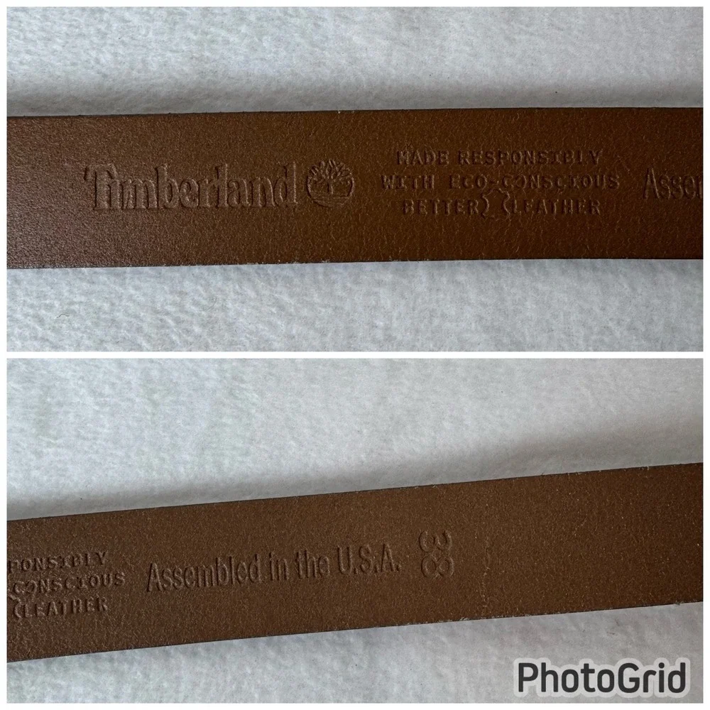 Timberland Brown Leather Belt 38 Adjustable Buckle Assembled In USA Classic